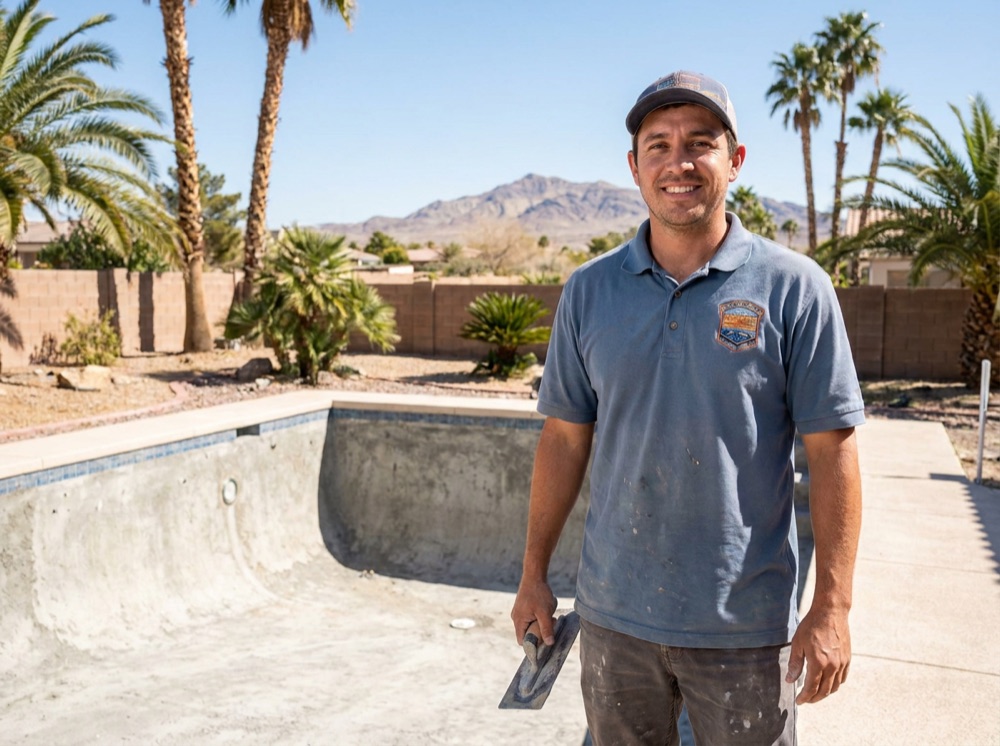 Pool resurfacing specialist renovating a Las Vegas swimming pool